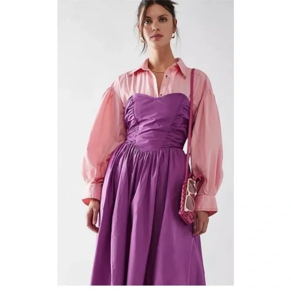 NWOT Free People Cohen Poplin Midi Dress in Purple Womens Size Large - Picture 1 of 5
